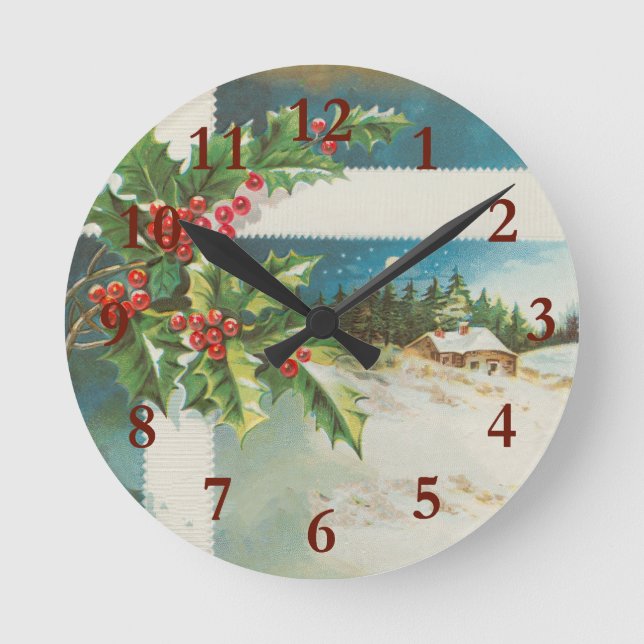 Horloge Ronde Scène de Noël Hiver de neige blanche (Recto)