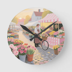 Horloge Ronde Scène de rue Fleur Solaire