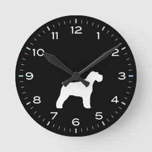 Horloge Ronde Schnauzer Chien Silhouette Noir et Blanc