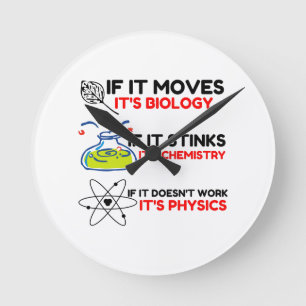 HORLOGE RONDE SCIENCE BIOLOGY CHIMIISTRY PHYSICS