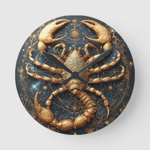 Horloge Ronde Scorpion au-dessus d'un mandala astral doré détail