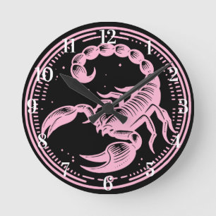Horloge Ronde Scorpion Rose Astrologie Signe du zodiaque Scorpio