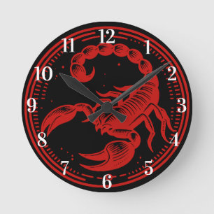 Horloge Ronde Scorpion rouge Astrologie Scorpion SIGNE Zodiaque