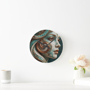 Horloge Ronde Sculpture Tourbillon Baroque Abstrait Cuivre Ivoir