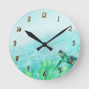 Horloge Ronde Sea Turtle Swimming in the Ocean Custom