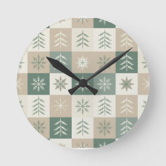 Horloge Ronde Seamless Scandinavian Christmas tree pattern