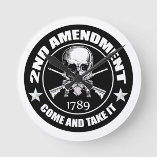 Horloge Ronde Second amendement Come and Take It Skull and AR