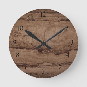 Horloge Ronde Sepia noir brun tan Granite pierre