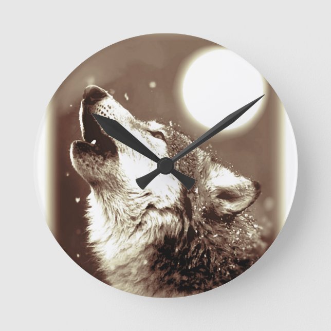 Horloge Ronde Sepia Wolf & Moon (Recto)