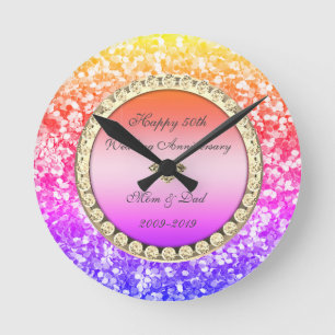 Horloge Ronde Sequins Paillettes Diamants 50e Anniversaire de Ma