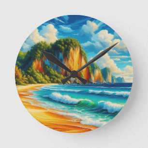 Horloge Ronde Sérénité côtière : Falaises majestueuses et rivage