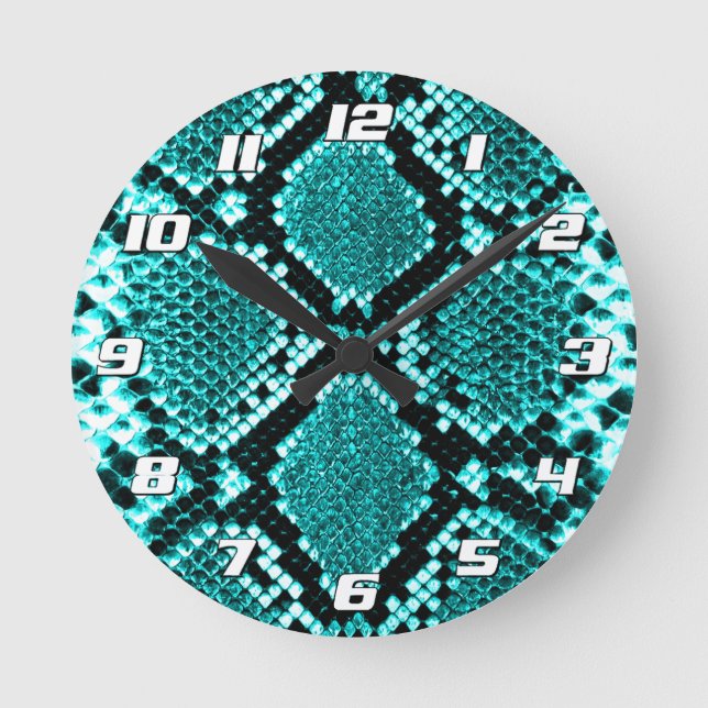 Horloge Ronde Serpent à crosse de diamant Aqua avec nombre (Recto)