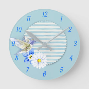 Horloge Ronde Shabby Chic Hummingbird Tons Bleus