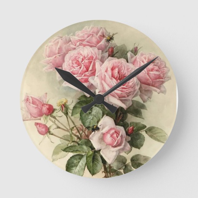 Horloge Ronde Shabby Chic Rose Roses victoriens (Recto)