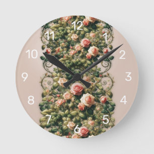 Horloge Ronde Shabby Chic Rose Vins Floral Élégant