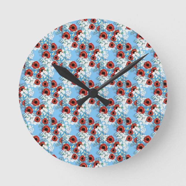 Horloge Ronde Shabby imprimé chic de fleurs rouges rouges rouges (Recto)