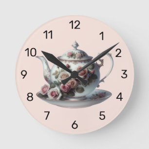 Horloge Ronde Shabby Pink Rose Vines Floral Bridal Tea Shower 