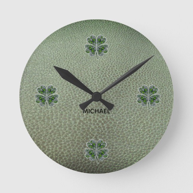 Horloge Ronde Shamrock Colover  St.Patrick`s Day Green Leather  (Recto)