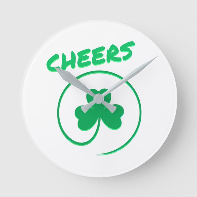 Horloge Ronde Shamrock de Clover Vert et Blanc Élégant (Recto)