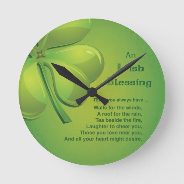 Horloge Ronde Shamrock vert d'Irlande Blessings (Recto)
