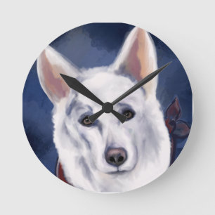 HORLOGE RONDE SHEPHERD ALLEMAND BLANC
