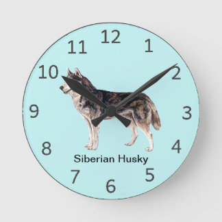Horloge Ronde Siberian Husky Dog Clock