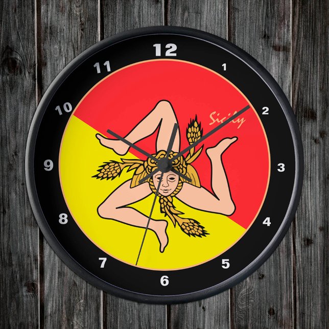 Horloge Ronde Sicilian Flag, Sicily trendy fashion /design clock (Créateur téléchargé)