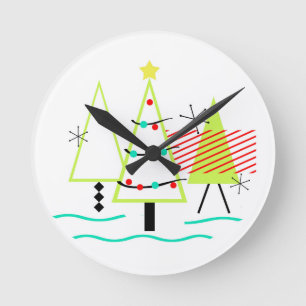 Horloge Ronde siècle moderne arbres de noël rétro