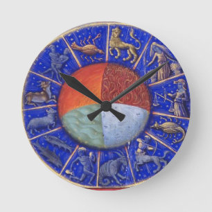 HORLOGE RONDE SIGNAL ZODIAQUE AVEC QUATRE ELEMENTS