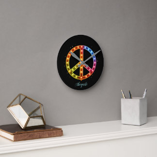 Horloge Ronde Signe de paix Neon Lighst Unisexe