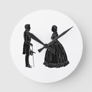 Horloge Ronde silhouette d'abraham lincoln et de mary todd linco