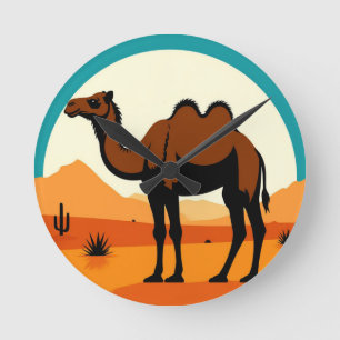 Horloge Ronde Silhouette de chameau dans le paysage du coucher d