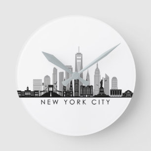 Horloge Ronde Silhouette Skyline de la ville de New York Manhatt