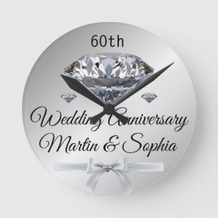 Horloge Ronde Silver Diamond 60e Anniversaire Cadeau pour femme 