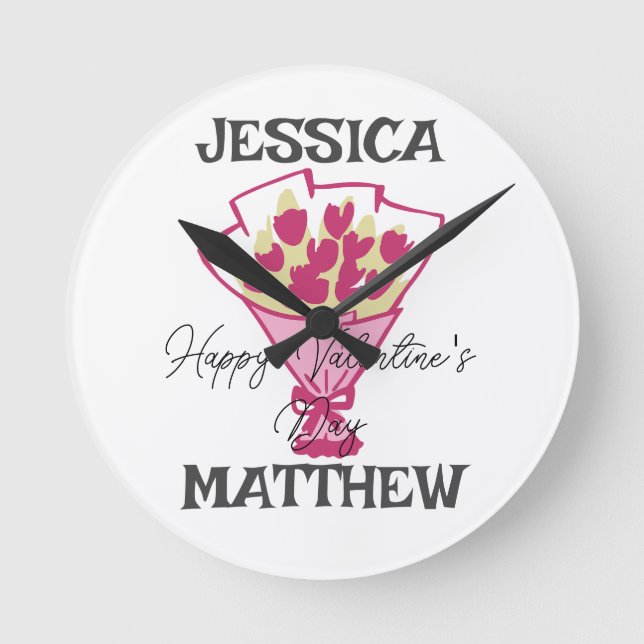 Horloge Ronde simple et élégante valentine, sucrée pour couple (Recto)
