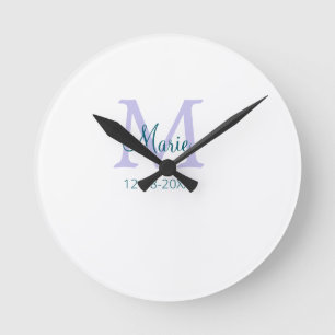 Horloge Ronde simple minimum ajouter nom monogramme violet vert 