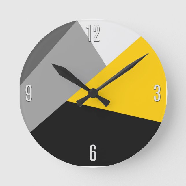 Horloge Ronde Simple moderne gris jaune et noir Geo (Recto)