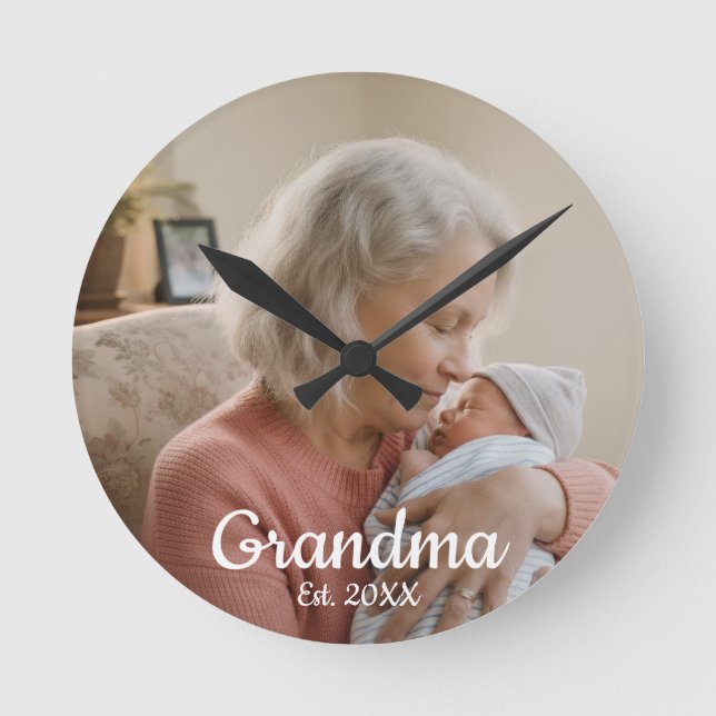 Horloge Ronde Simple Script Grandma Est.Photo Year Black (Recto)