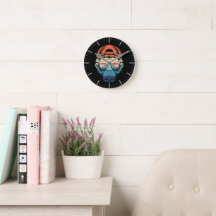 Horloge Ronde Simple Singe Coloré Avec Verres
