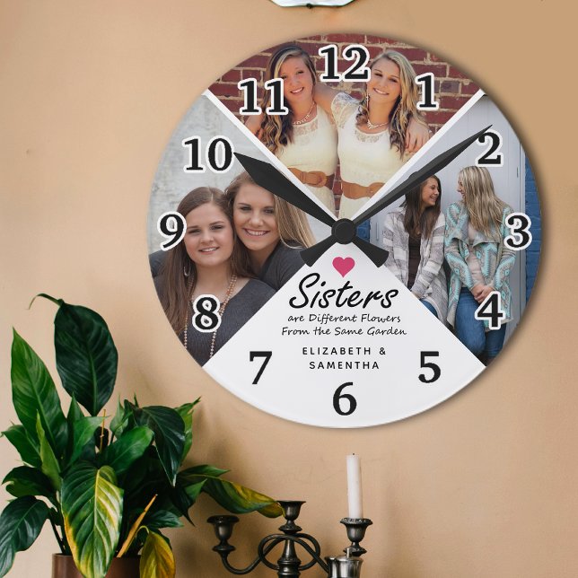 Horloge Ronde Sisters Script Citation Moderne Hot Rose Heart Pho (Créateur téléchargé)