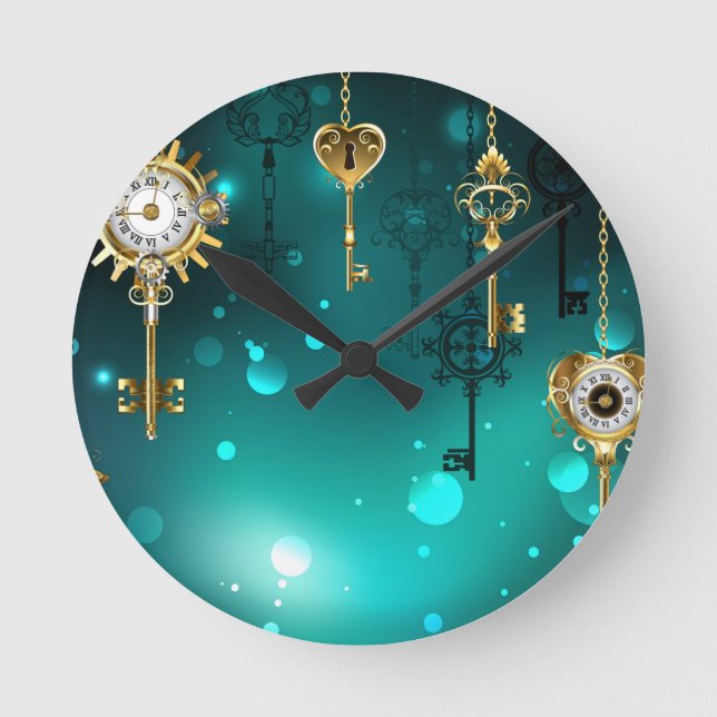 Horloge Ronde Skeleton Keys on Green Background (Recto)