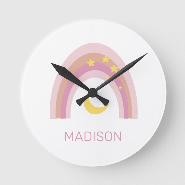 Horloge Ronde 'Sleepytime Rainbow', Girls Cute Boho Pink personn (Recto)