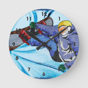 Horloge Ronde Snowboarder à Edgy Snowstorm