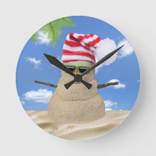 Horloge Ronde Snowman de Noël tropical