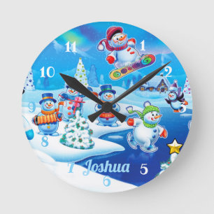 Horloge Ronde Snowmen Winter Wonderland. Médium wall clock