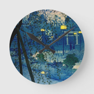 Horloge Ronde Soirée japonaise vintage dans le bleu