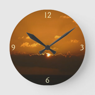 Horloge Ronde Soleil Derrière les nuages I Orange Sunset Photo
