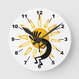 Horloge Ronde Soleil Or Kokopelli