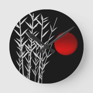 Horloge Ronde Soleil rouge noir blanc zen