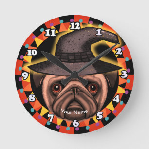 Horloge Ronde Sorcière Pug